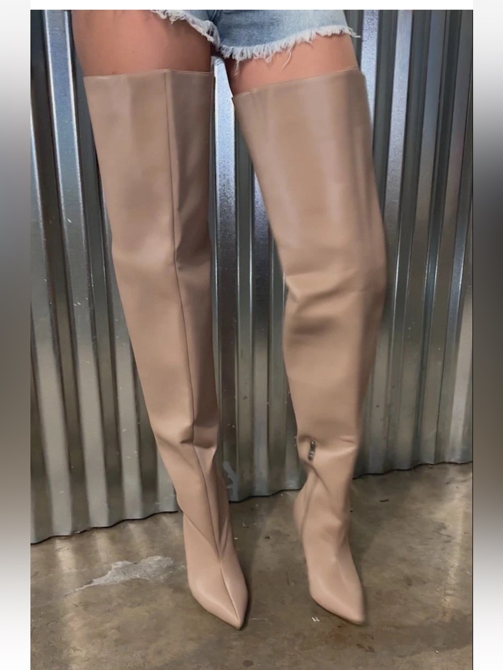 Sz 40 US 9 AZALEA WANG Beige Thigh High Women Boots Shaft 30” Pointed Toe Heel